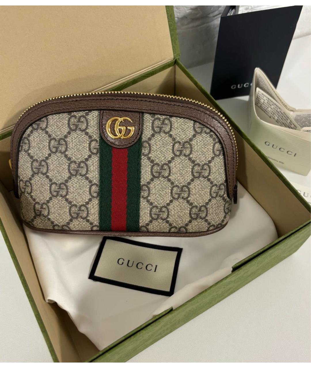 GUCCI Бежевая кожаная косметичка, фото 9