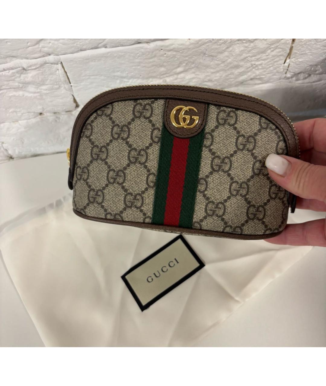 GUCCI Бежевая кожаная косметичка, фото 5