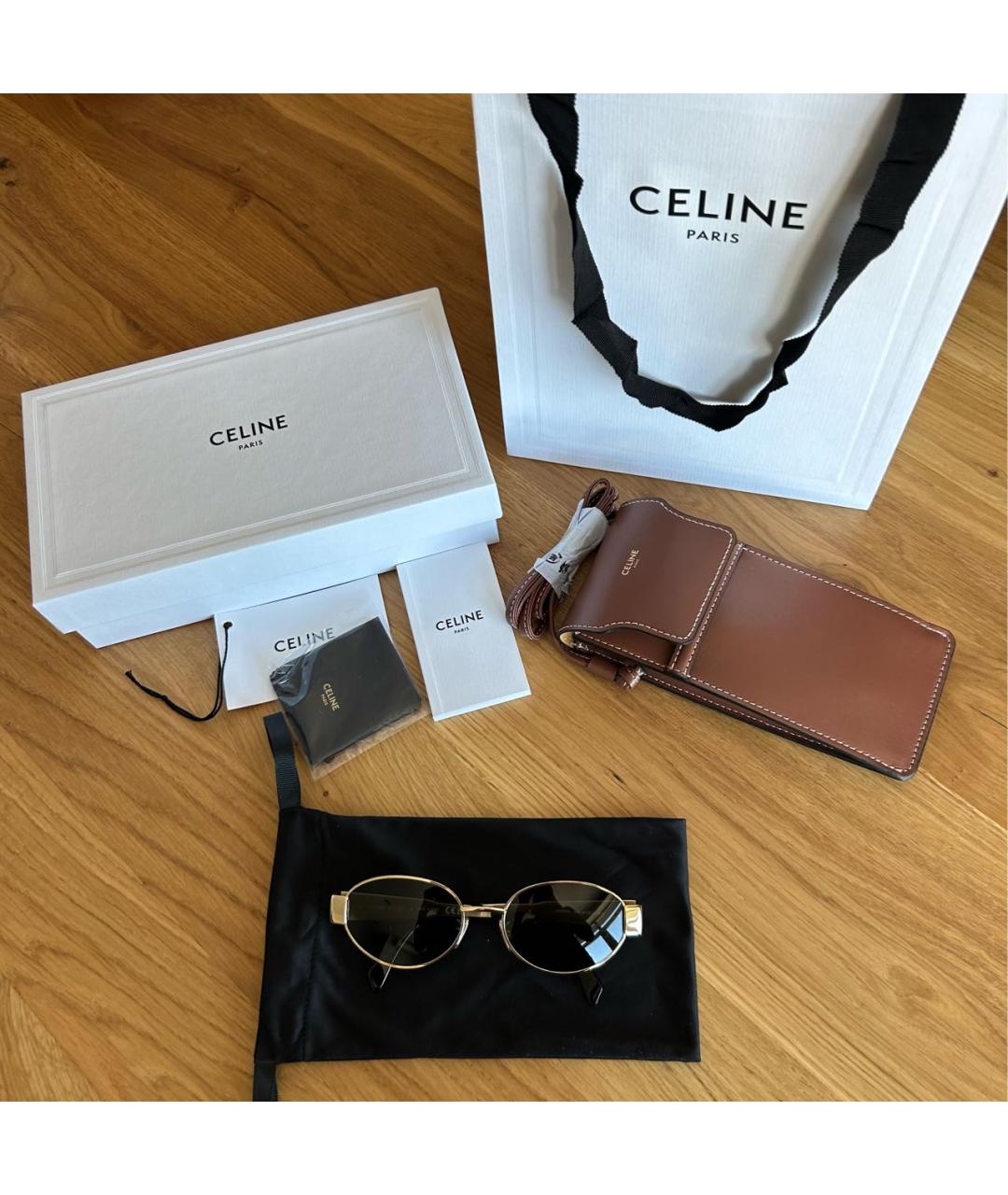 CELINE Золотые металлические солнцезащитные очки, фото 4