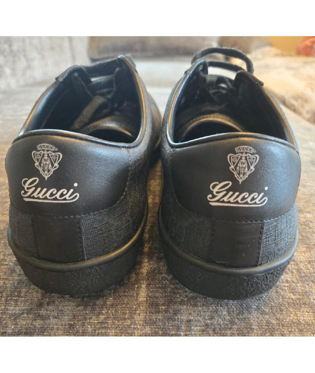 GUCCI Черные кожаные низкие кроссовки / кеды, фото 4