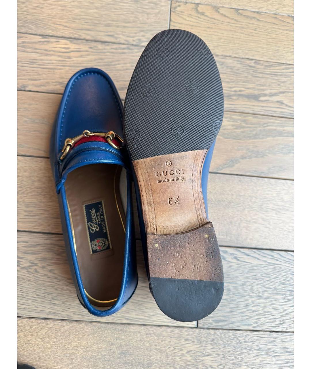 GUCCI Синие кожаные лоферы, фото 5