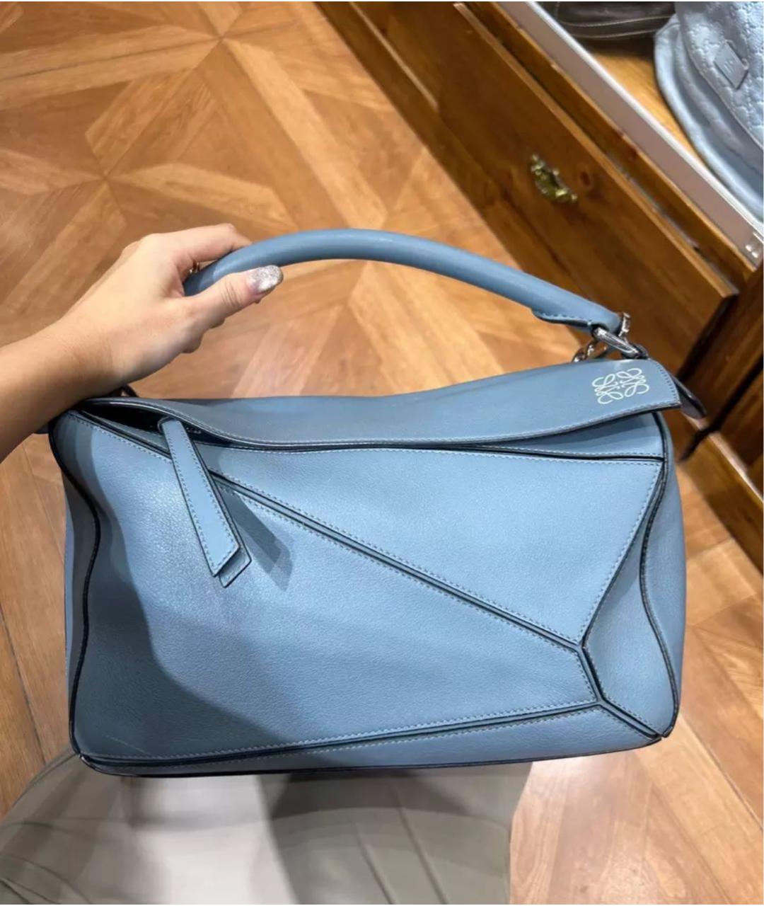 LOEWE Голубая кожаная сумка с короткими ручками, фото 2