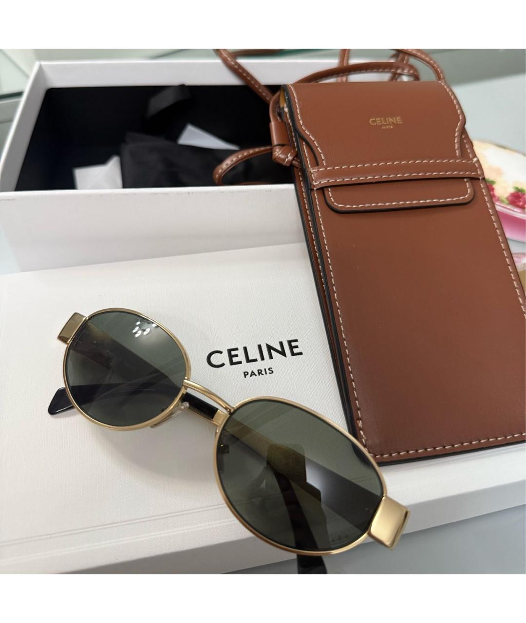 CELINE Золотые солнцезащитные очки, фото 5