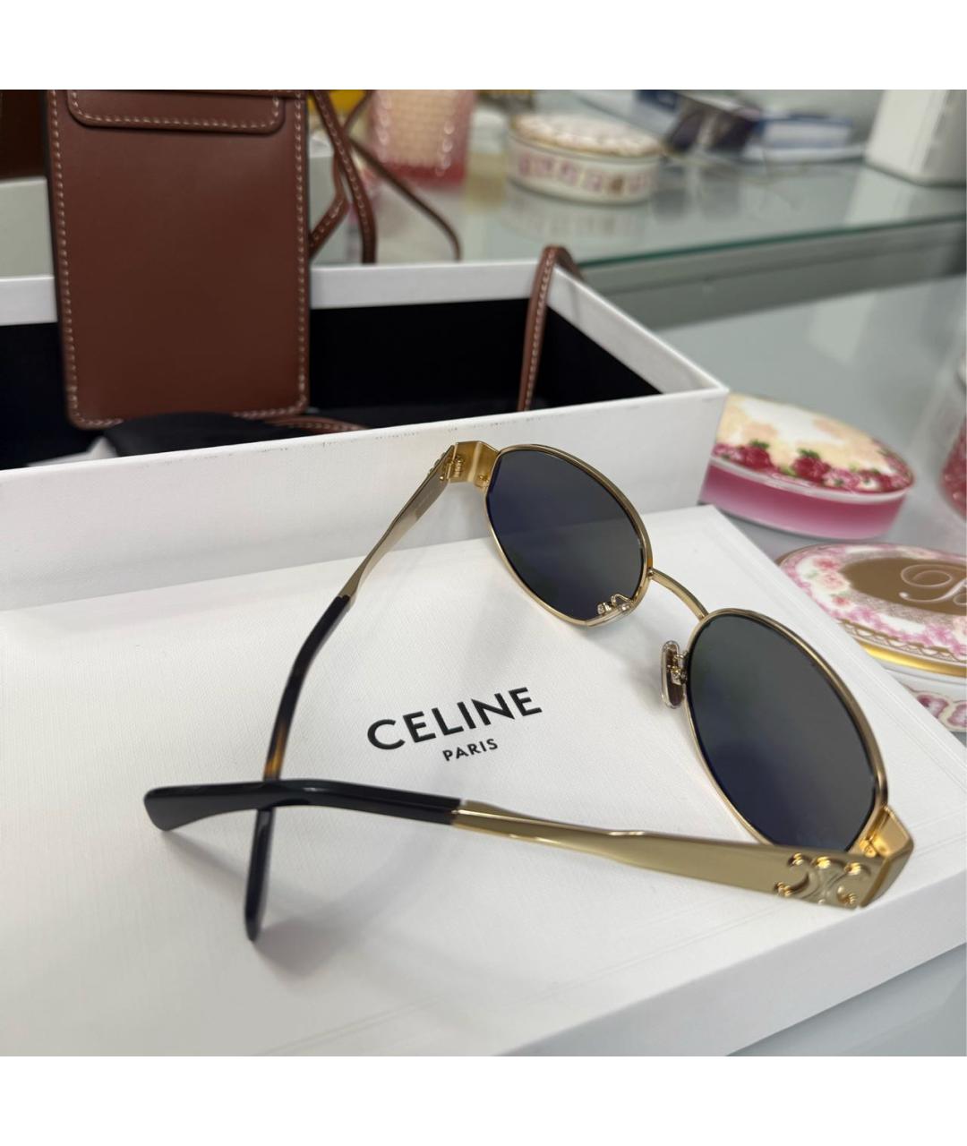 CELINE Золотые солнцезащитные очки, фото 2