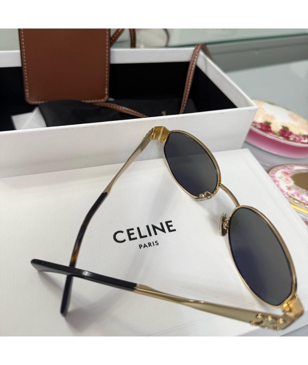 CELINE Золотые солнцезащитные очки, фото 4