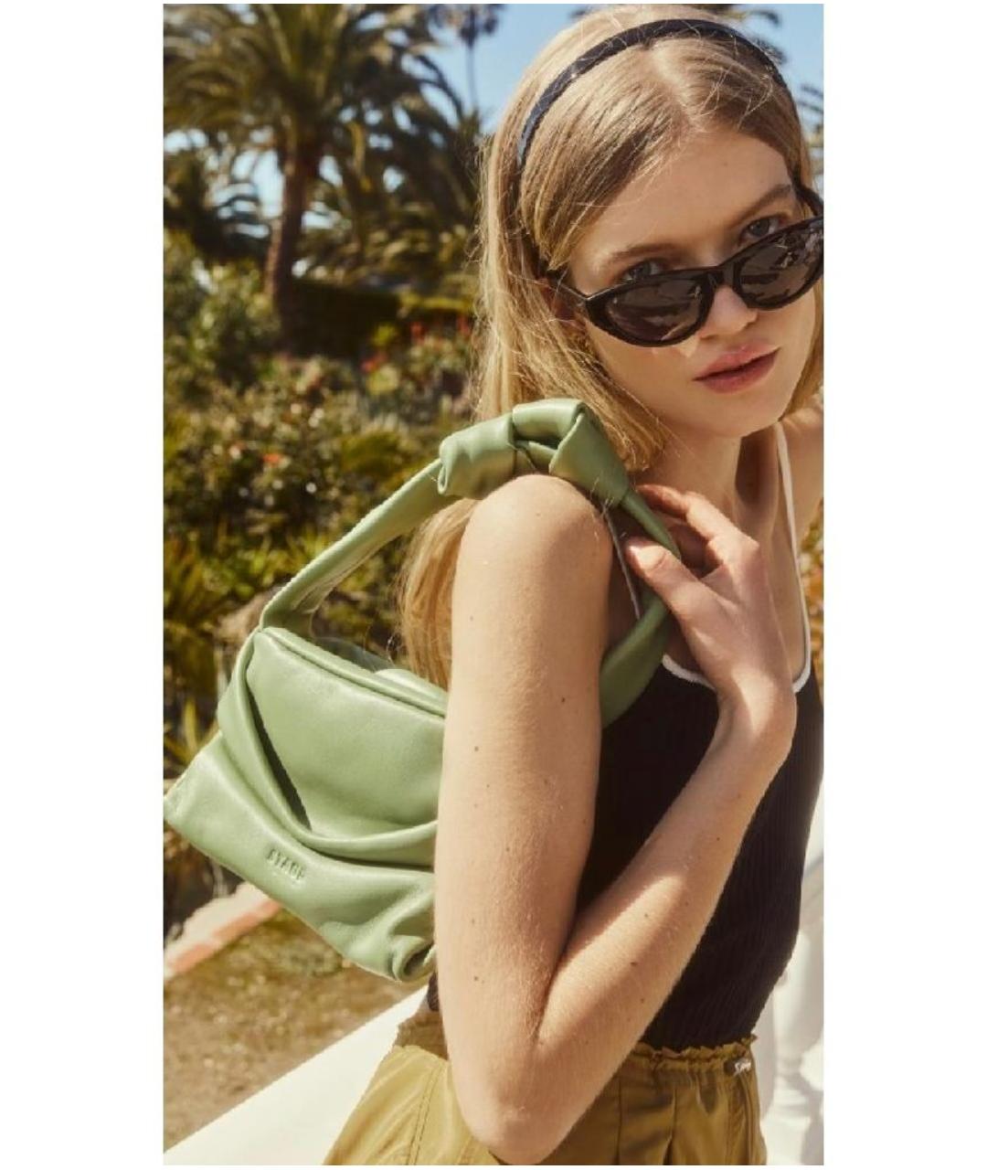 STAUD Зеленая кожаная сумка с короткими ручками, фото 4