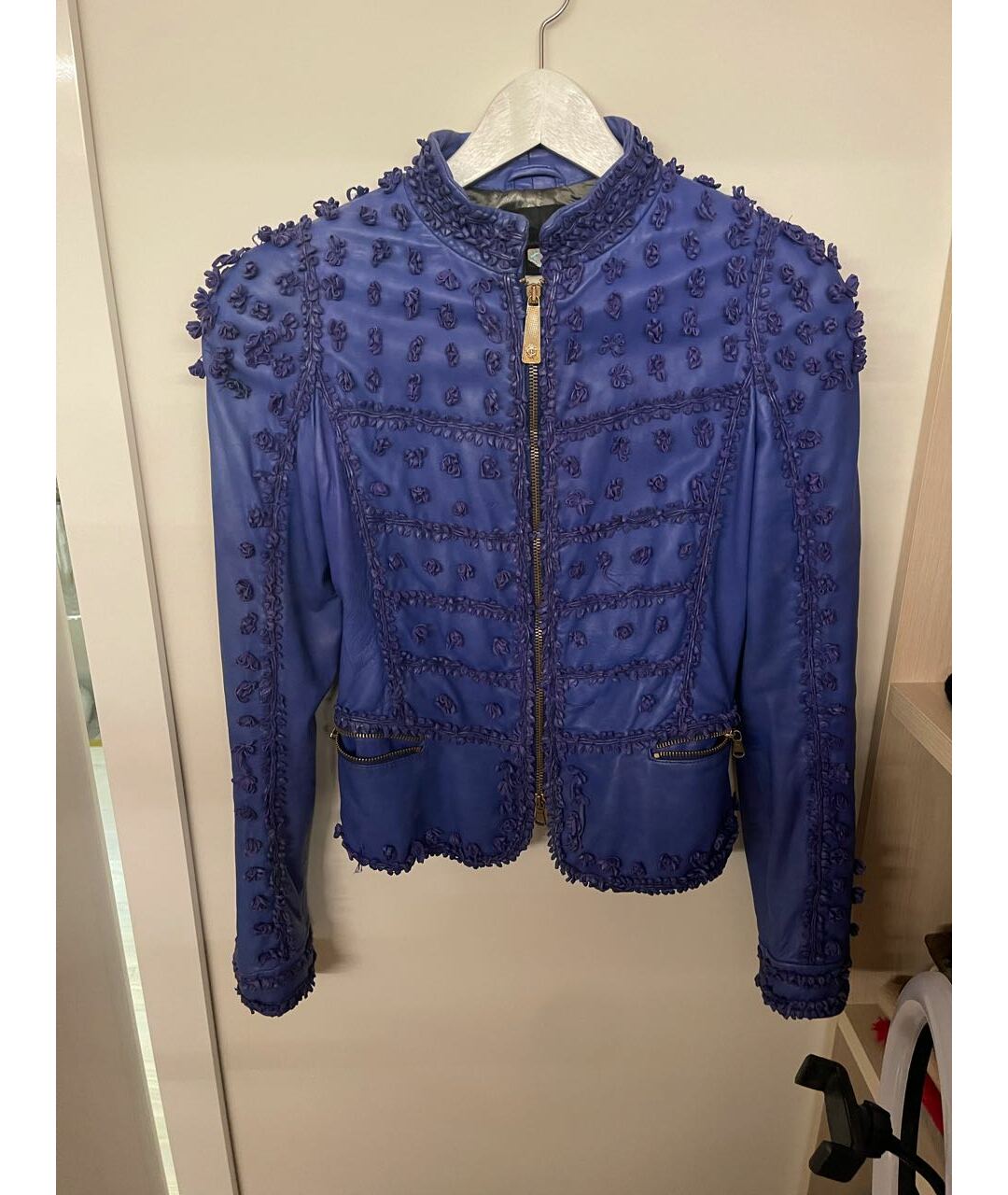 JUST CAVALLI Синяя кожаная куртка, фото 5