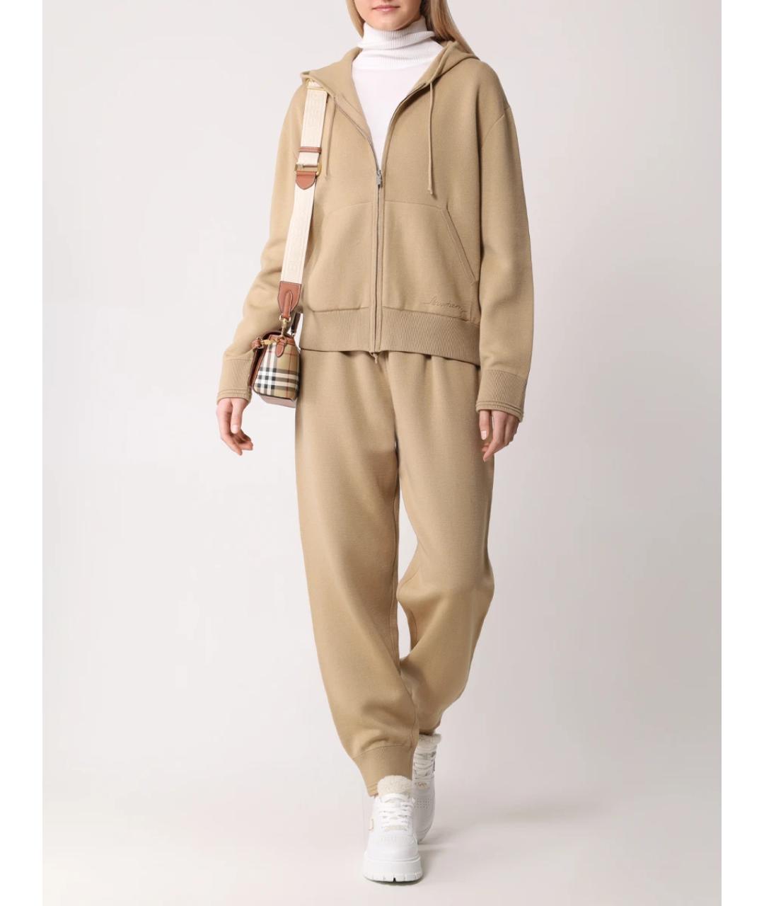 BURBERRY Бежевые шерстяные прямые брюки, фото 6