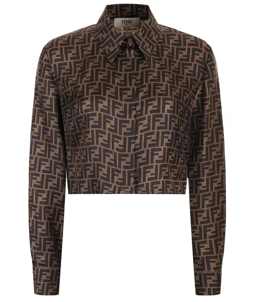 FENDI Коричневая шелковая рубашка, фото 1