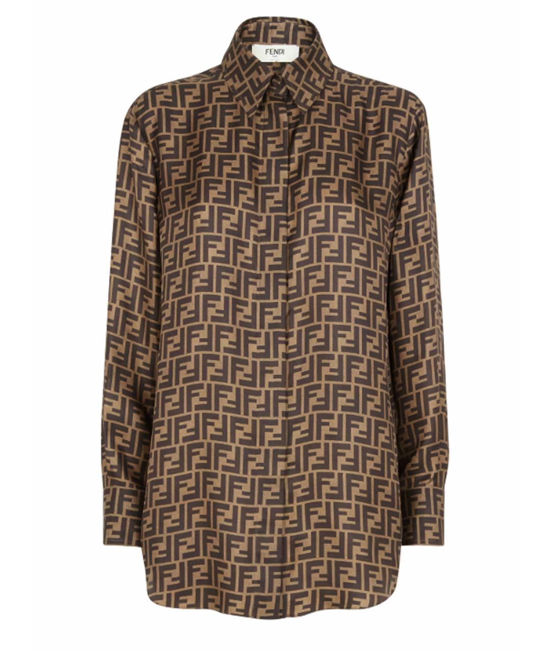 FENDI Коричневая шелковая рубашка, фото 1