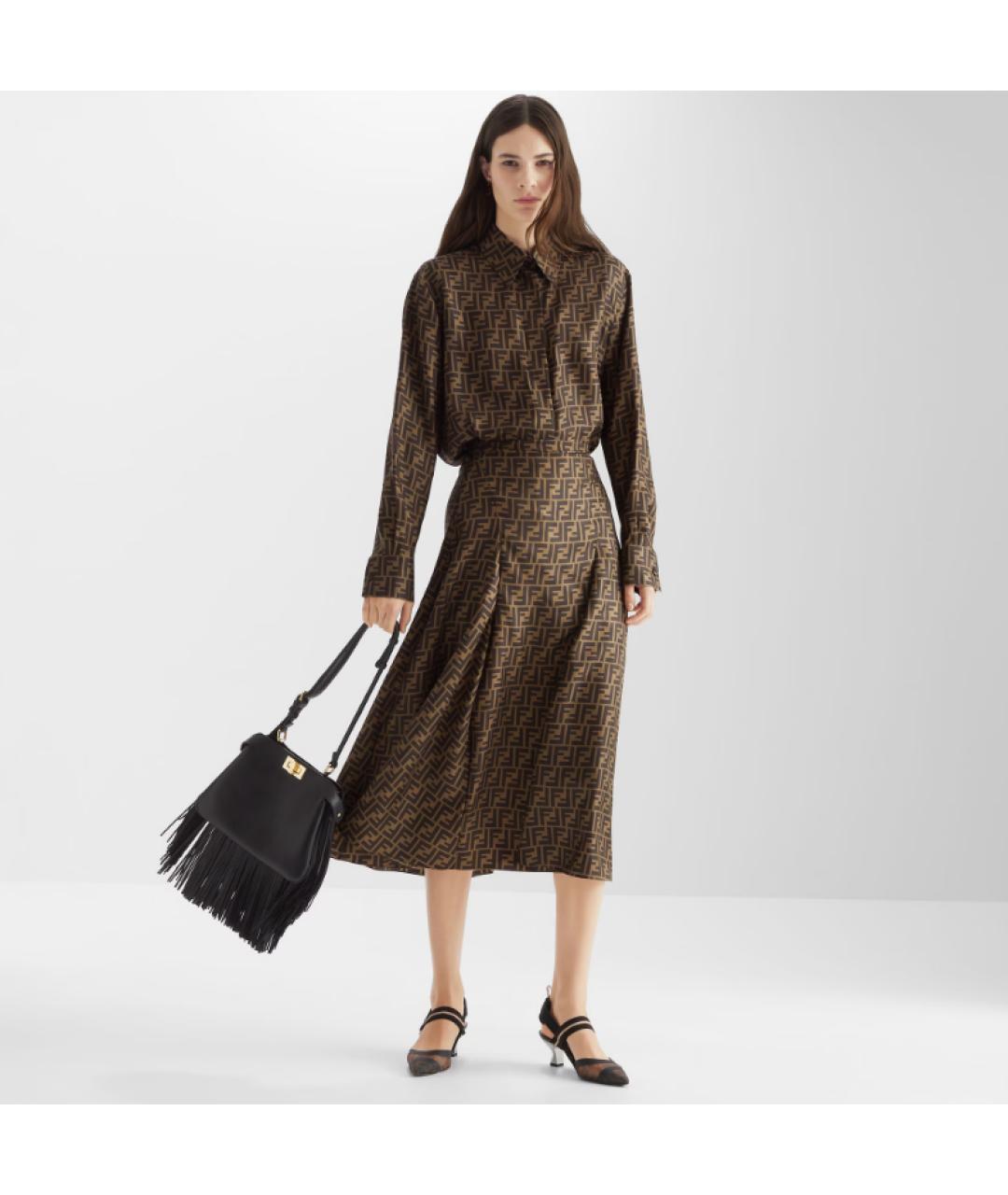FENDI Коричневая шелковая рубашка, фото 4
