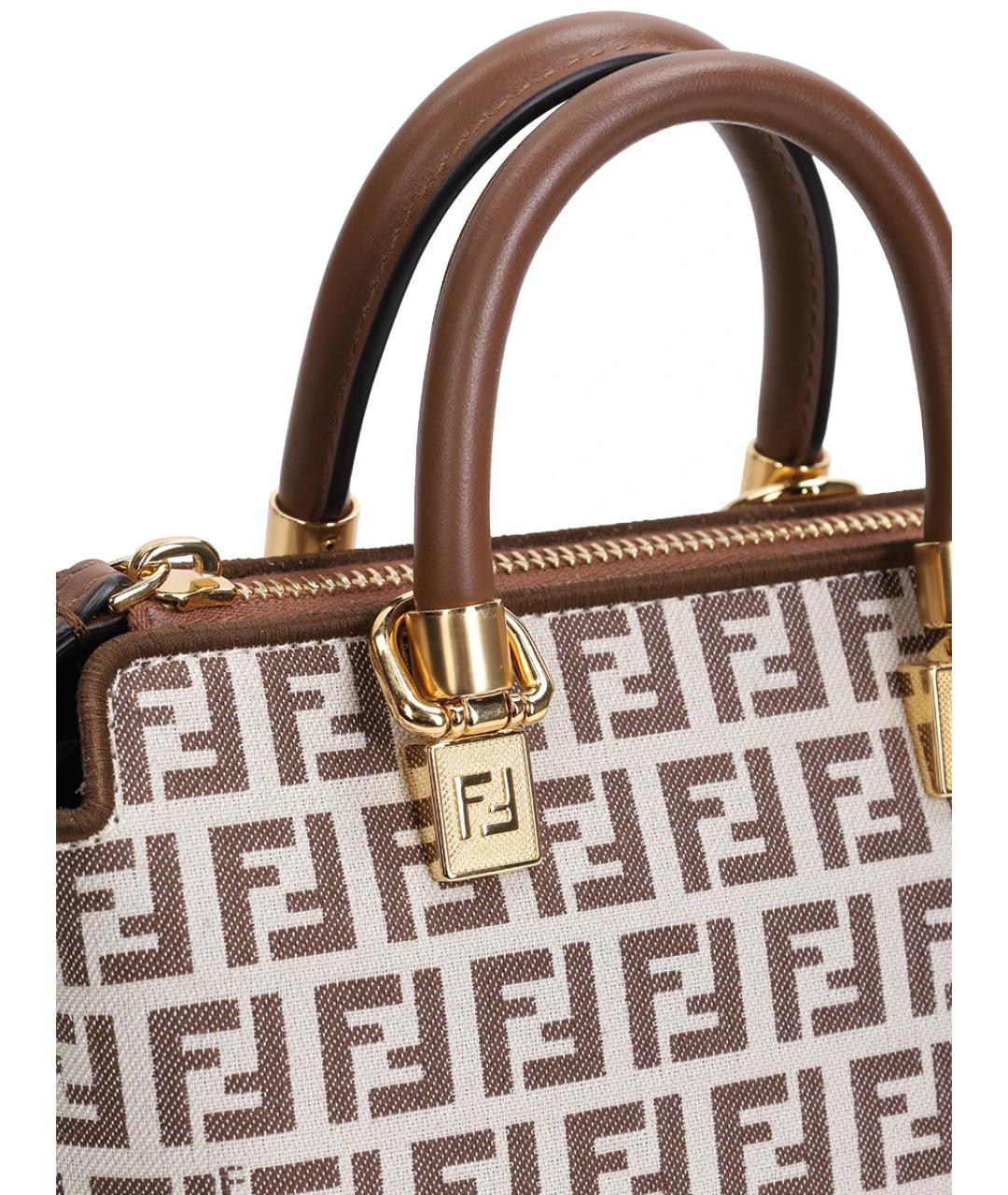 FENDI Коричневая тканевая сумка с короткими ручками, фото 2