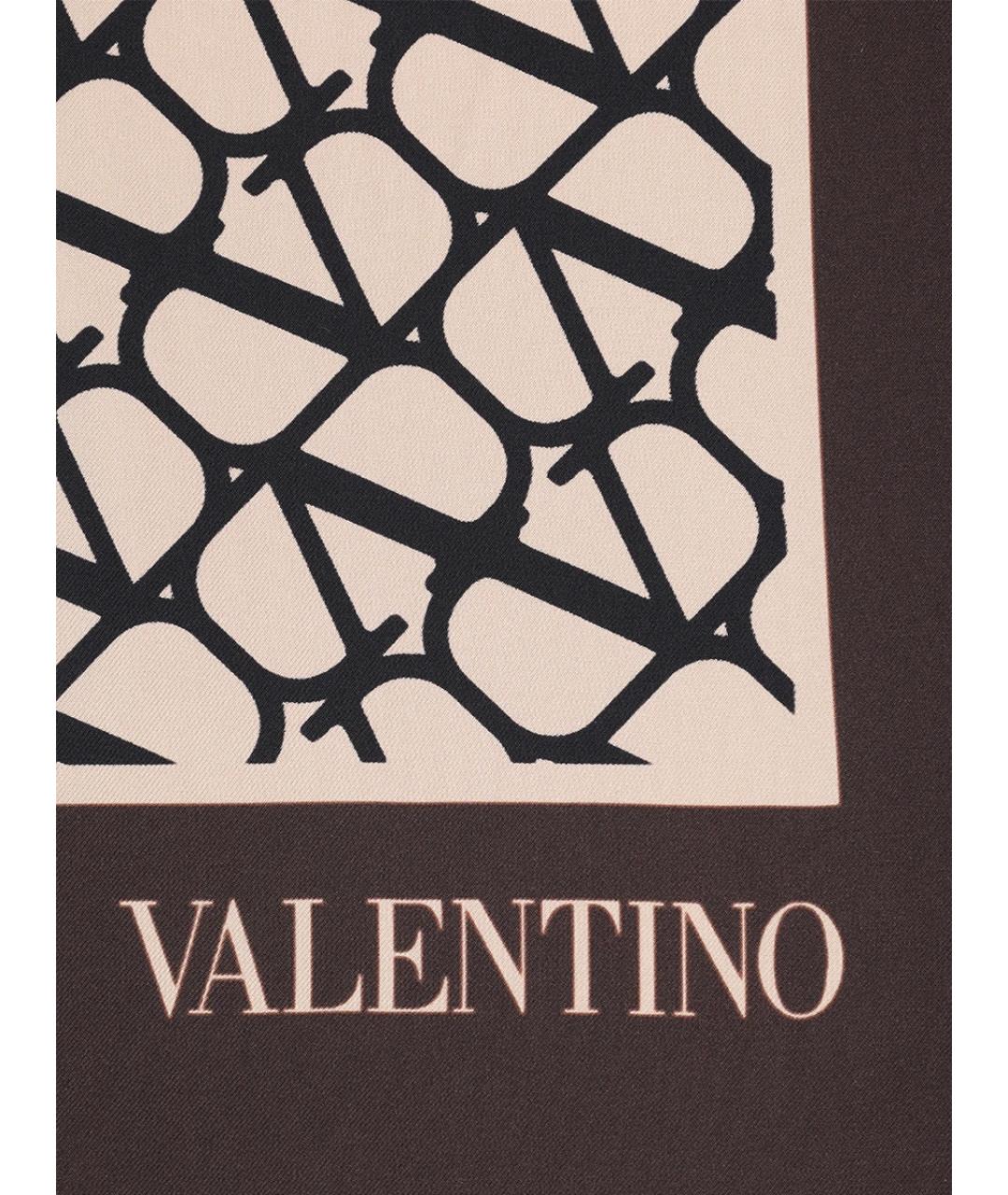 VALENTINO Коричневый шелковый шарф, фото 2