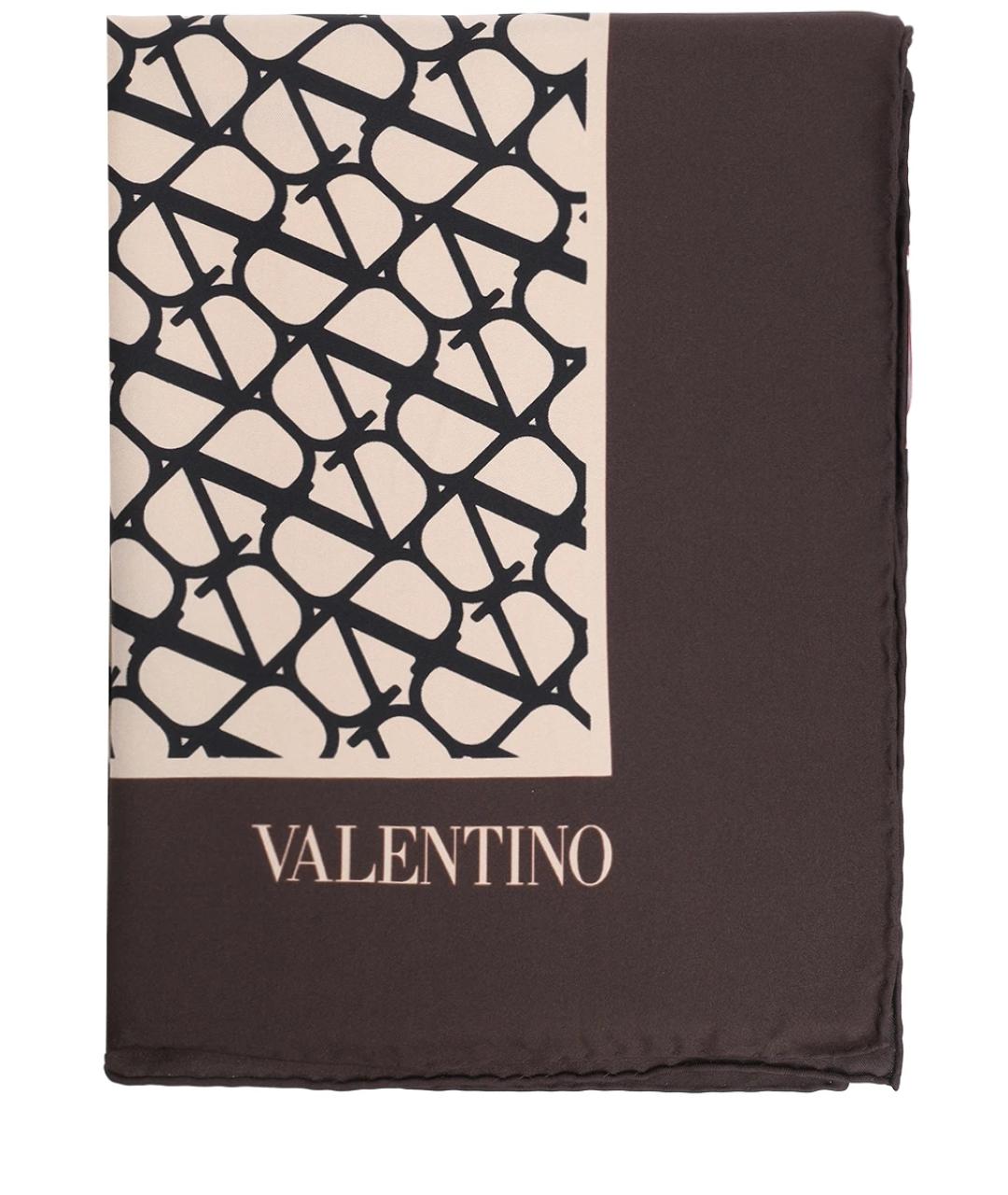VALENTINO Коричневый шелковый шарф, фото 1