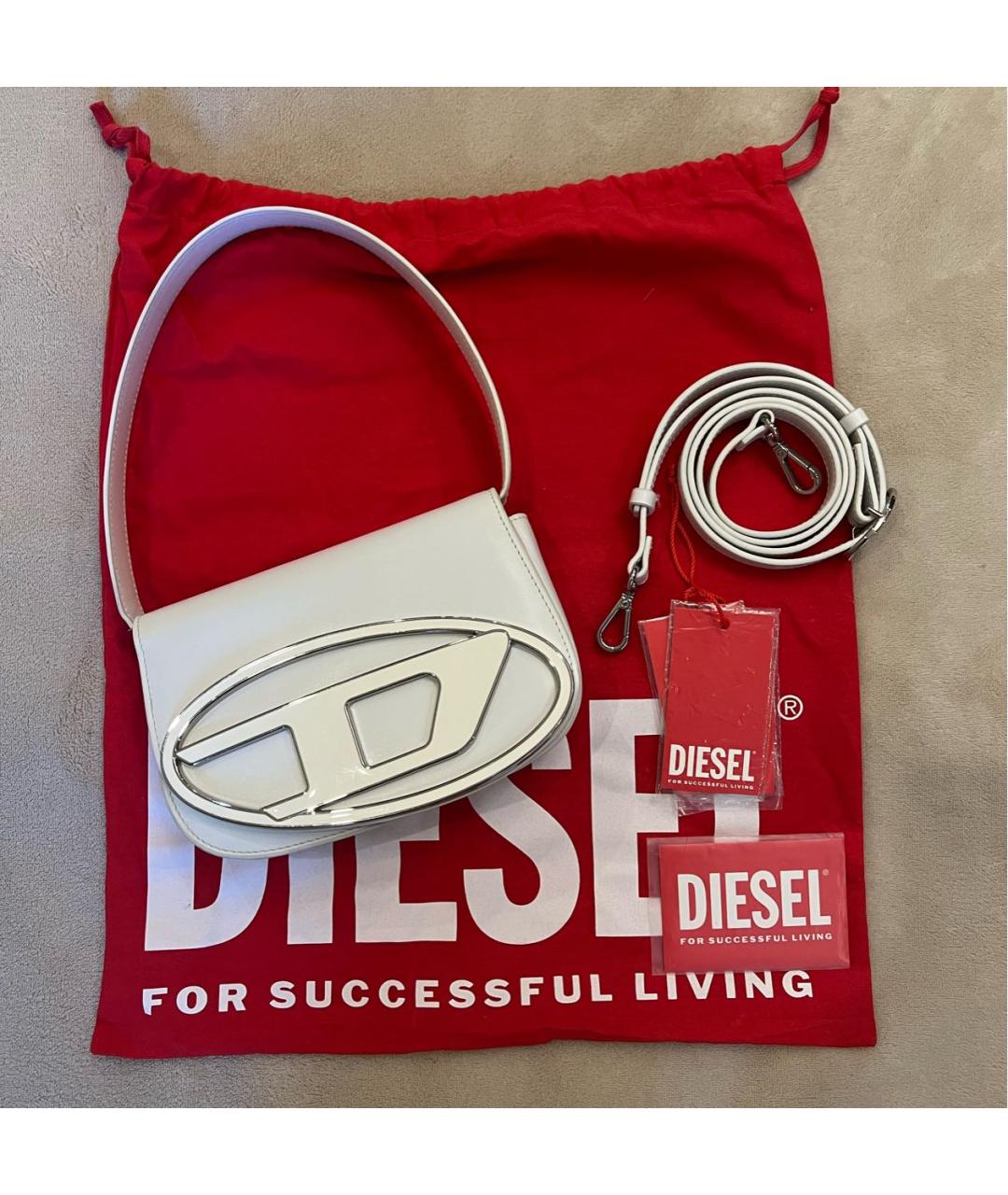 DIESEL Белая кожаная сумка с короткими ручками, фото 7