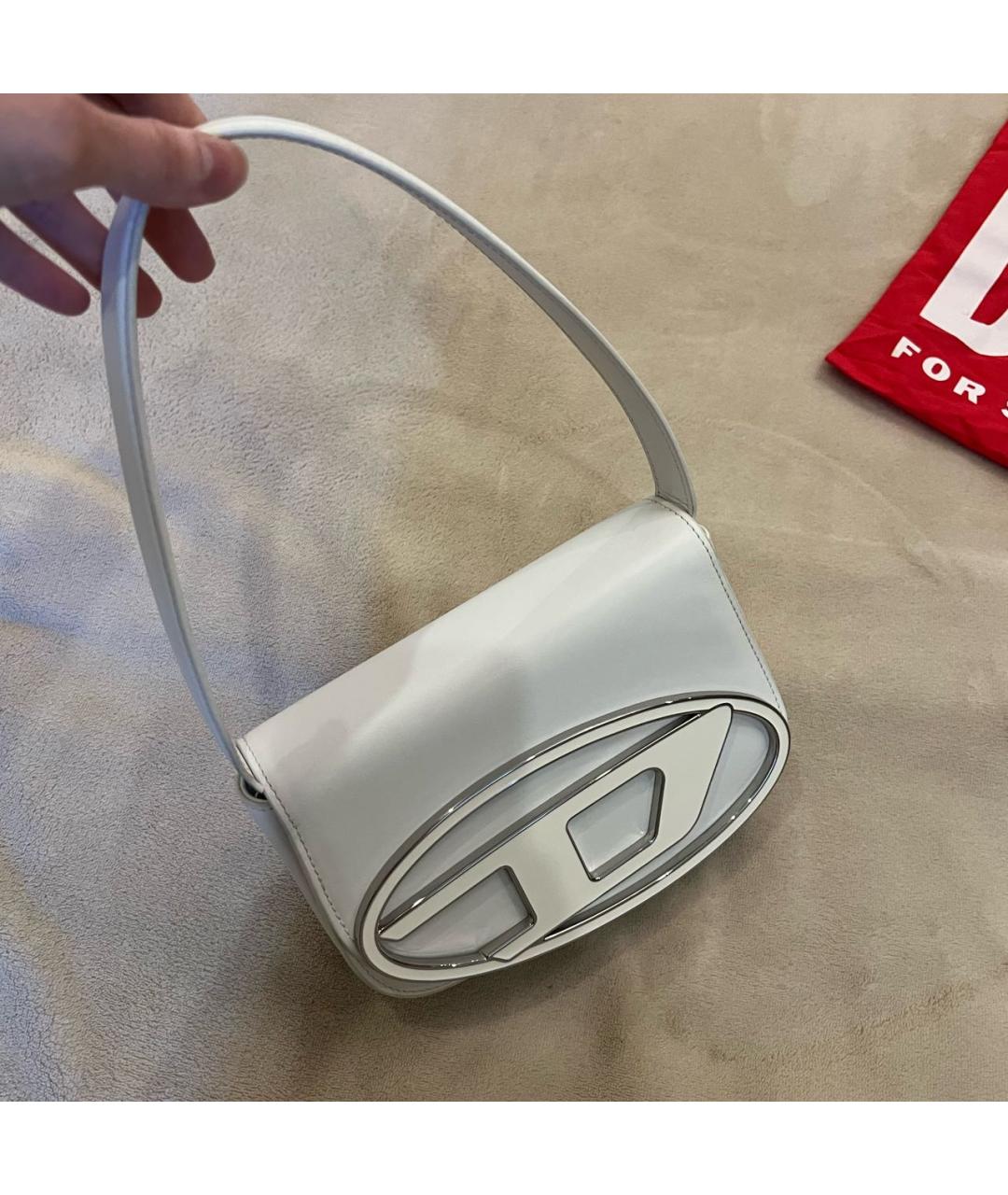 DIESEL Белая кожаная сумка с короткими ручками, фото 2