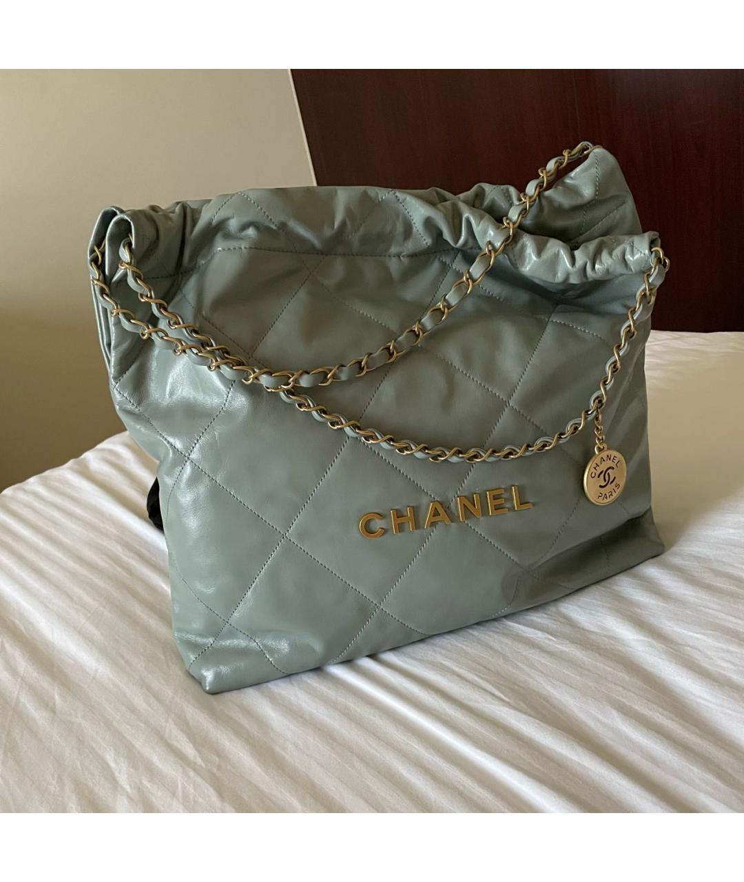 CHANEL Голубая кожаная сумка тоут, фото 4