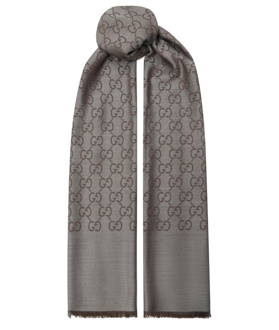 GUCCI Коричневый шерстяной шарф, фото 5