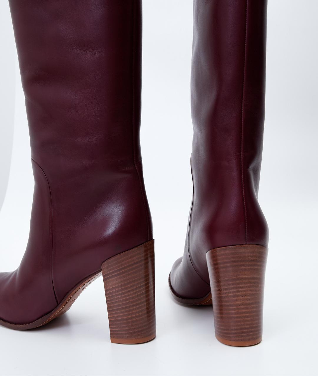CELINE Бордовые кожаные сапоги, фото 6