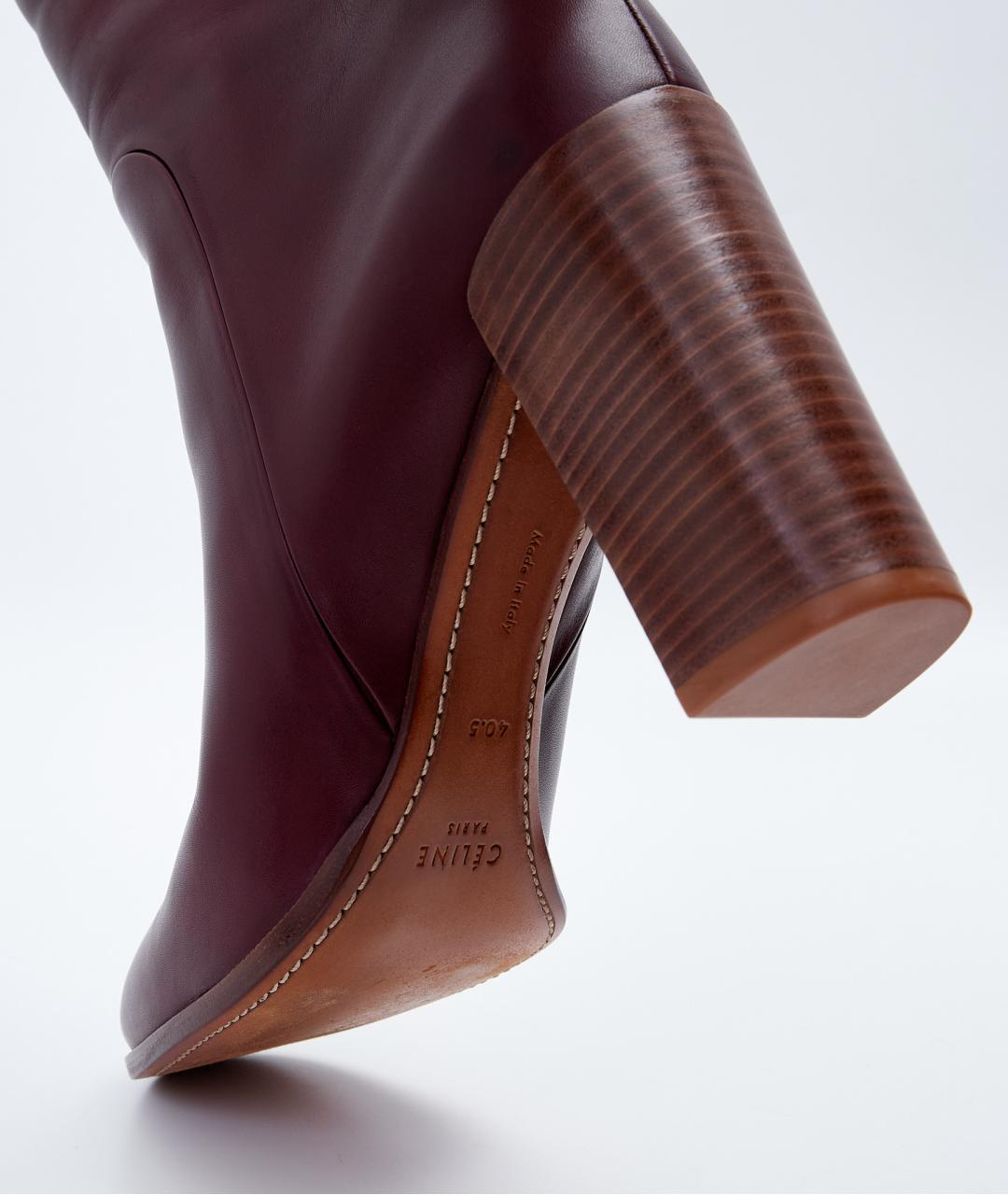 CELINE Бордовые кожаные сапоги, фото 7