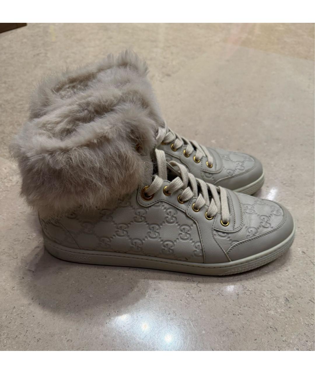 GUCCI Бежевые кожаные кеды, фото 5