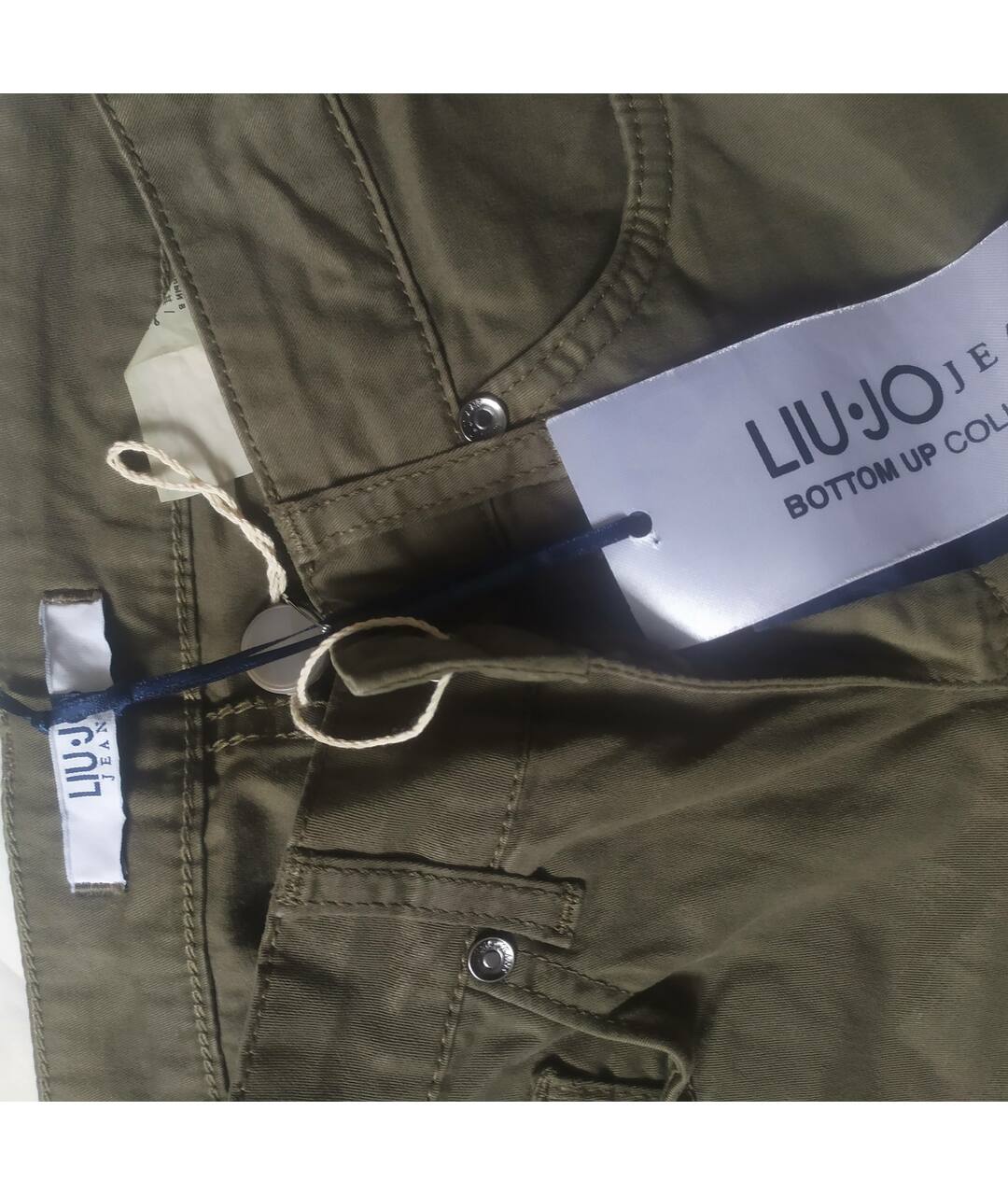 LIU JO Хаки хлопко-эластановые брюки узкие, фото 3