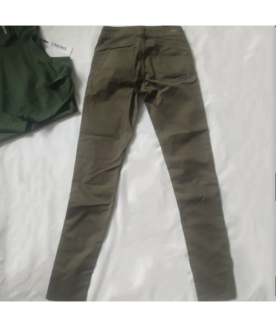 LIU JO Хаки хлопко-эластановые брюки узкие, фото 2