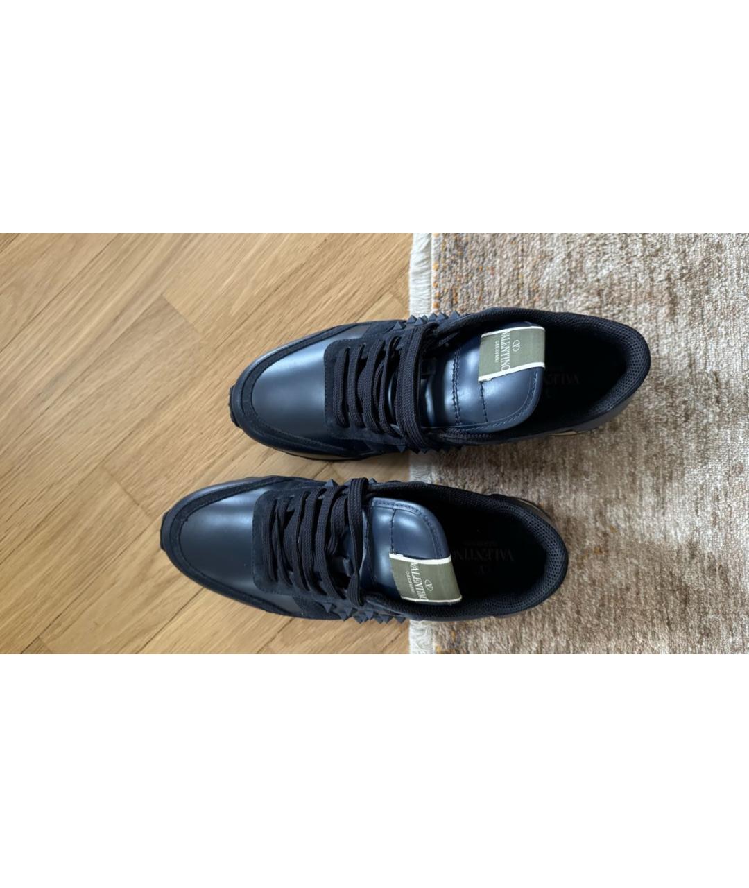 VALENTINO Темно-синие кожаные низкие кроссовки / кеды, фото 7
