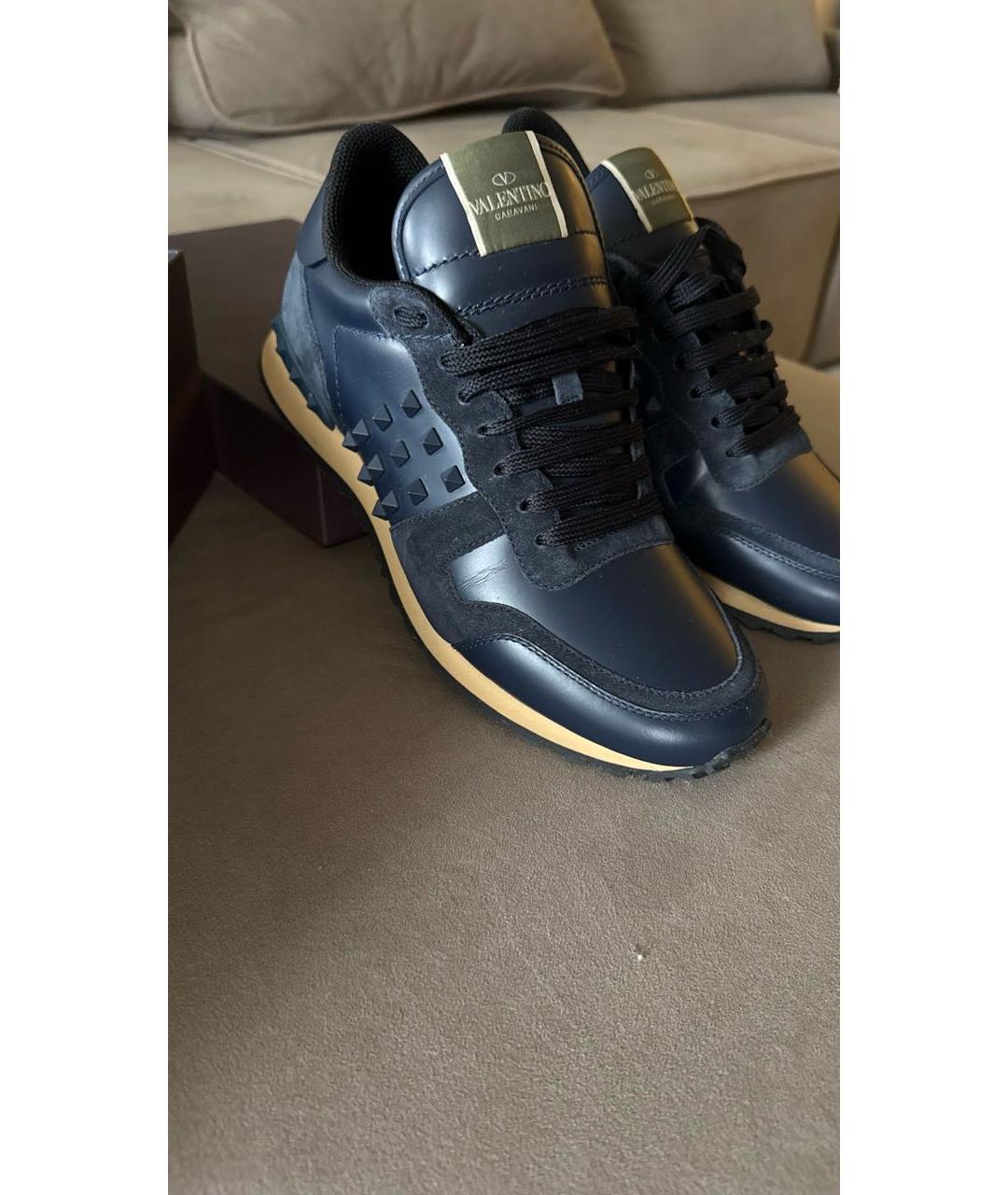 VALENTINO Темно-синие кожаные низкие кроссовки / кеды, фото 8