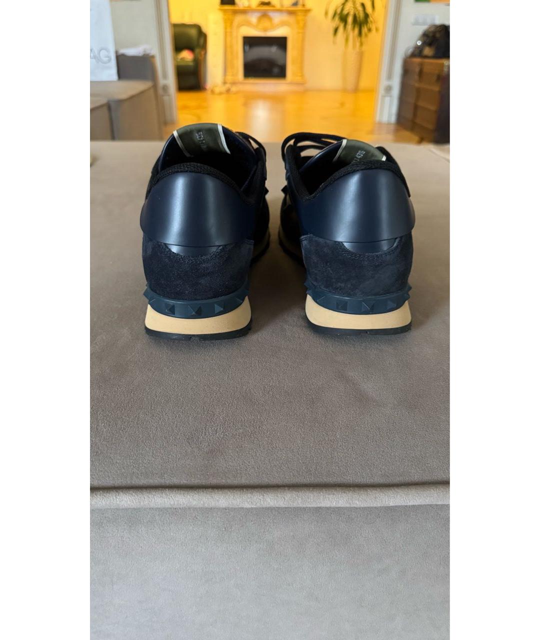 VALENTINO Темно-синие кожаные низкие кроссовки / кеды, фото 4