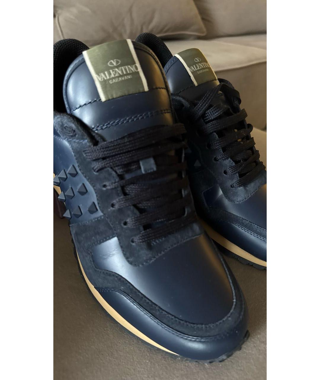 VALENTINO Темно-синие кожаные низкие кроссовки / кеды, фото 6
