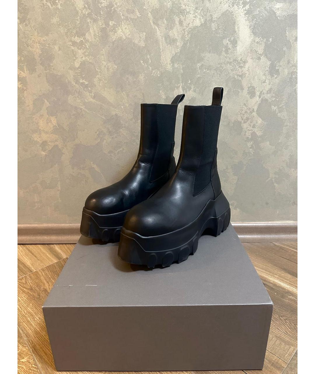 RICK OWENS Черные высокие кроссовки / кеды из искусственной кожи, фото 2