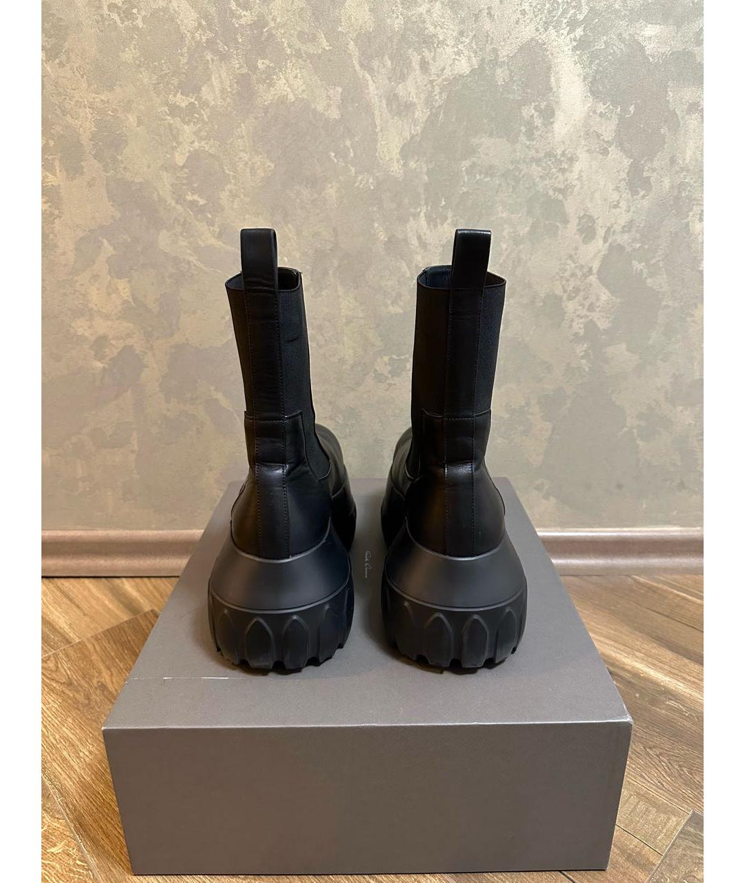 RICK OWENS Черные высокие кроссовки / кеды из искусственной кожи, фото 4
