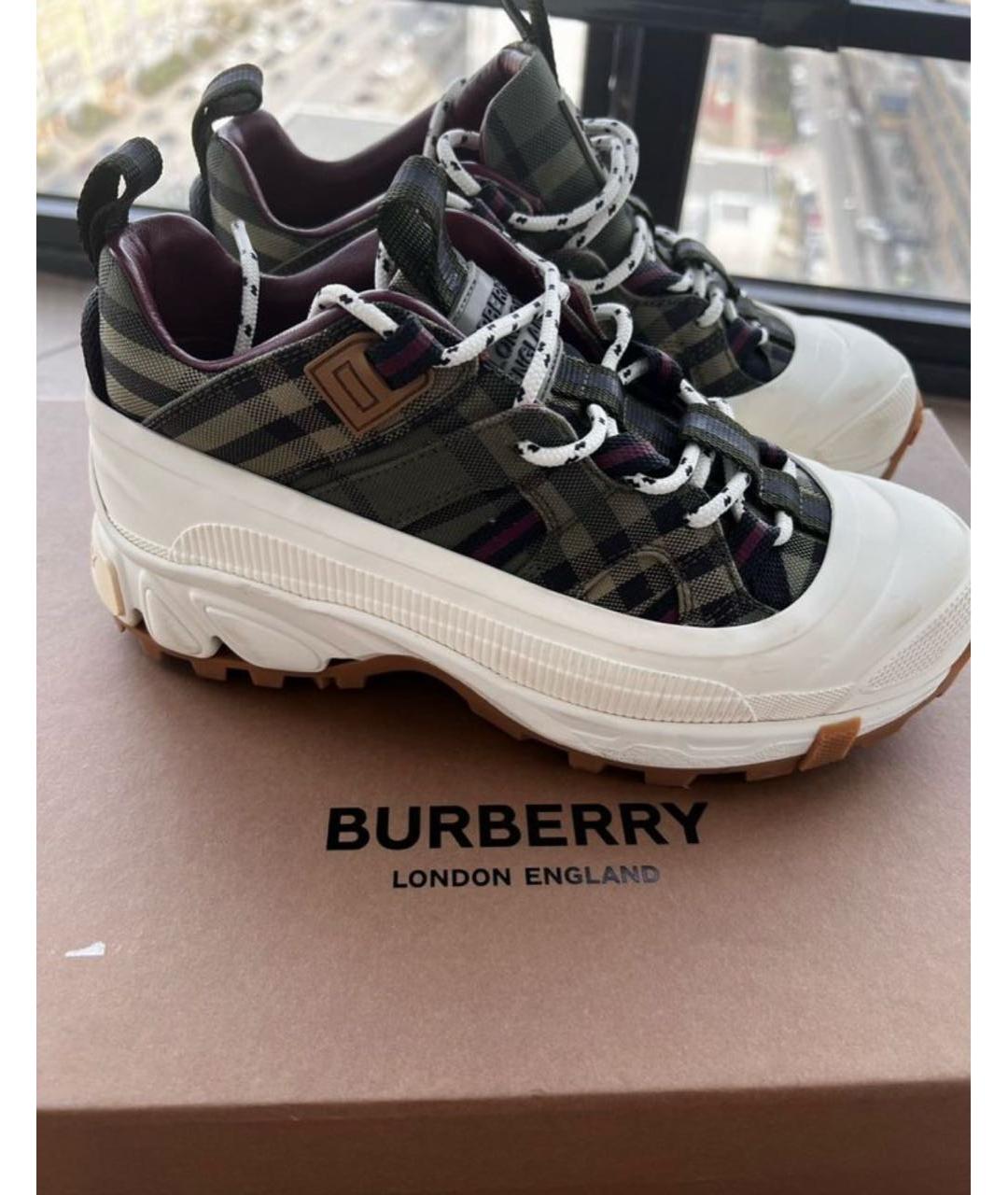 BURBERRY Хаки кожаные кроссовки, фото 9