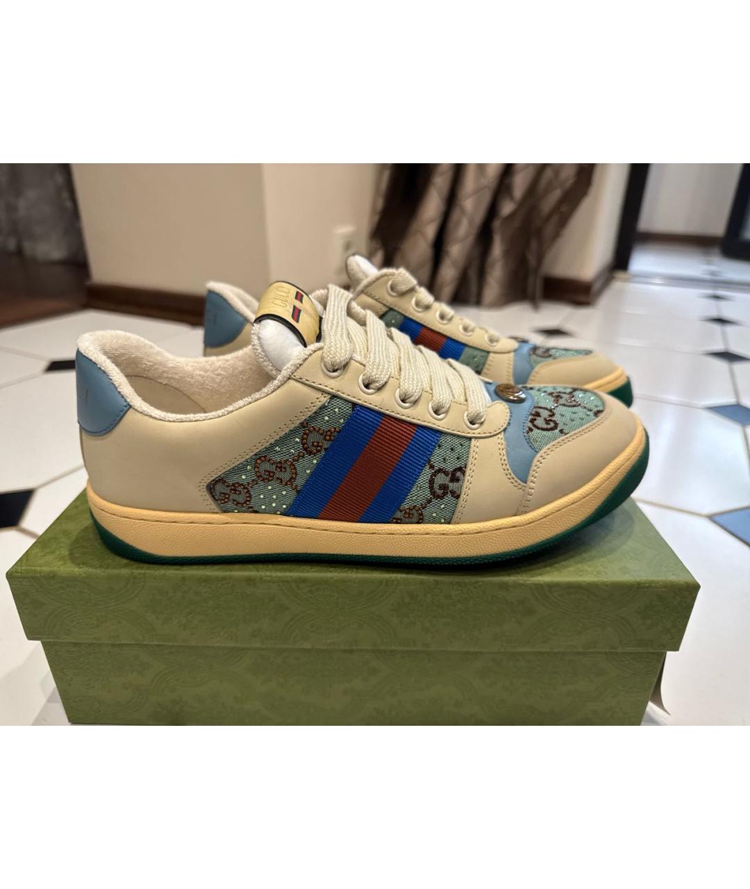 GUCCI Бежевые кожаные кеды, фото 9