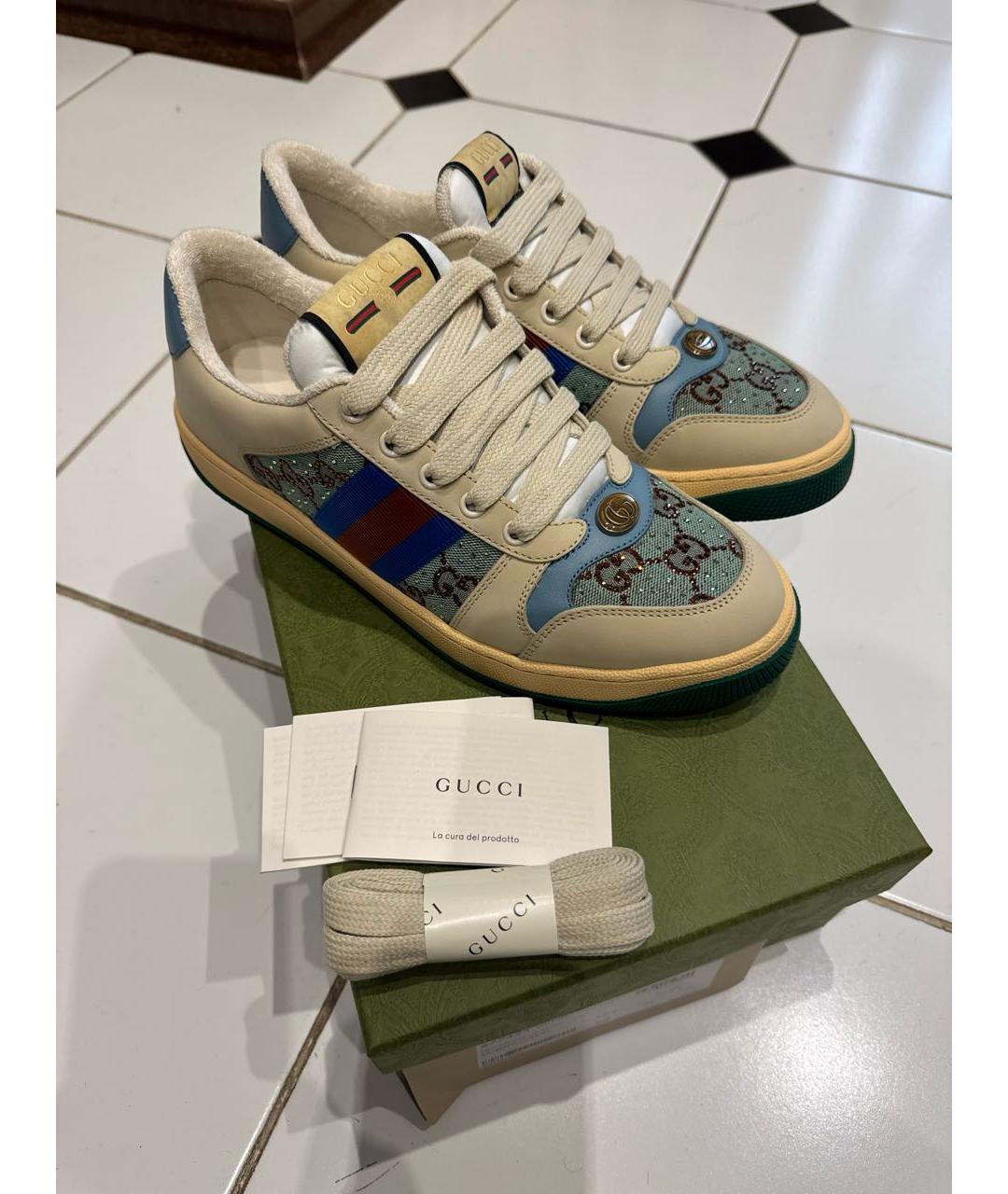 GUCCI Бежевые кожаные кеды, фото 6