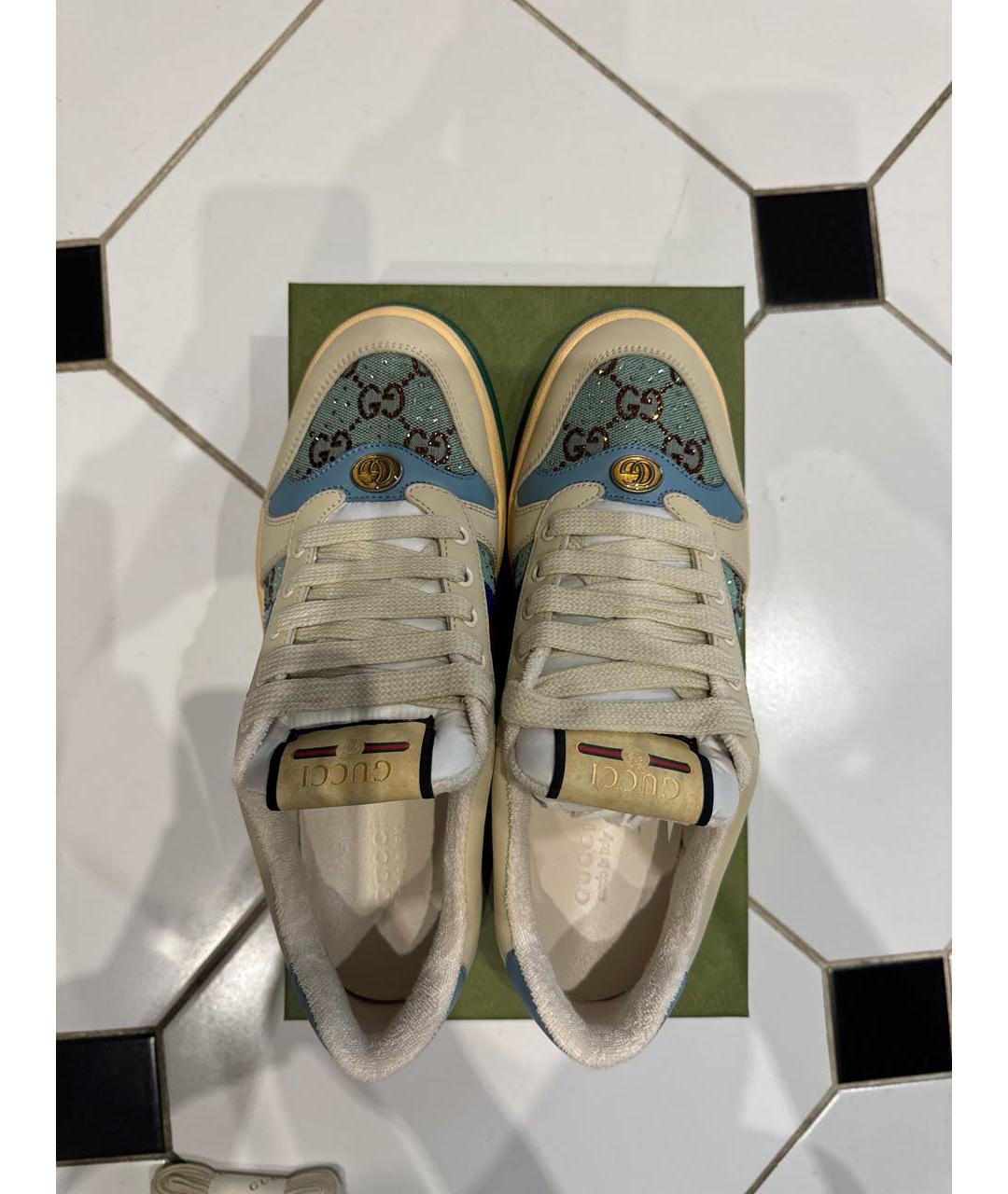 GUCCI Бежевые кожаные кеды, фото 3