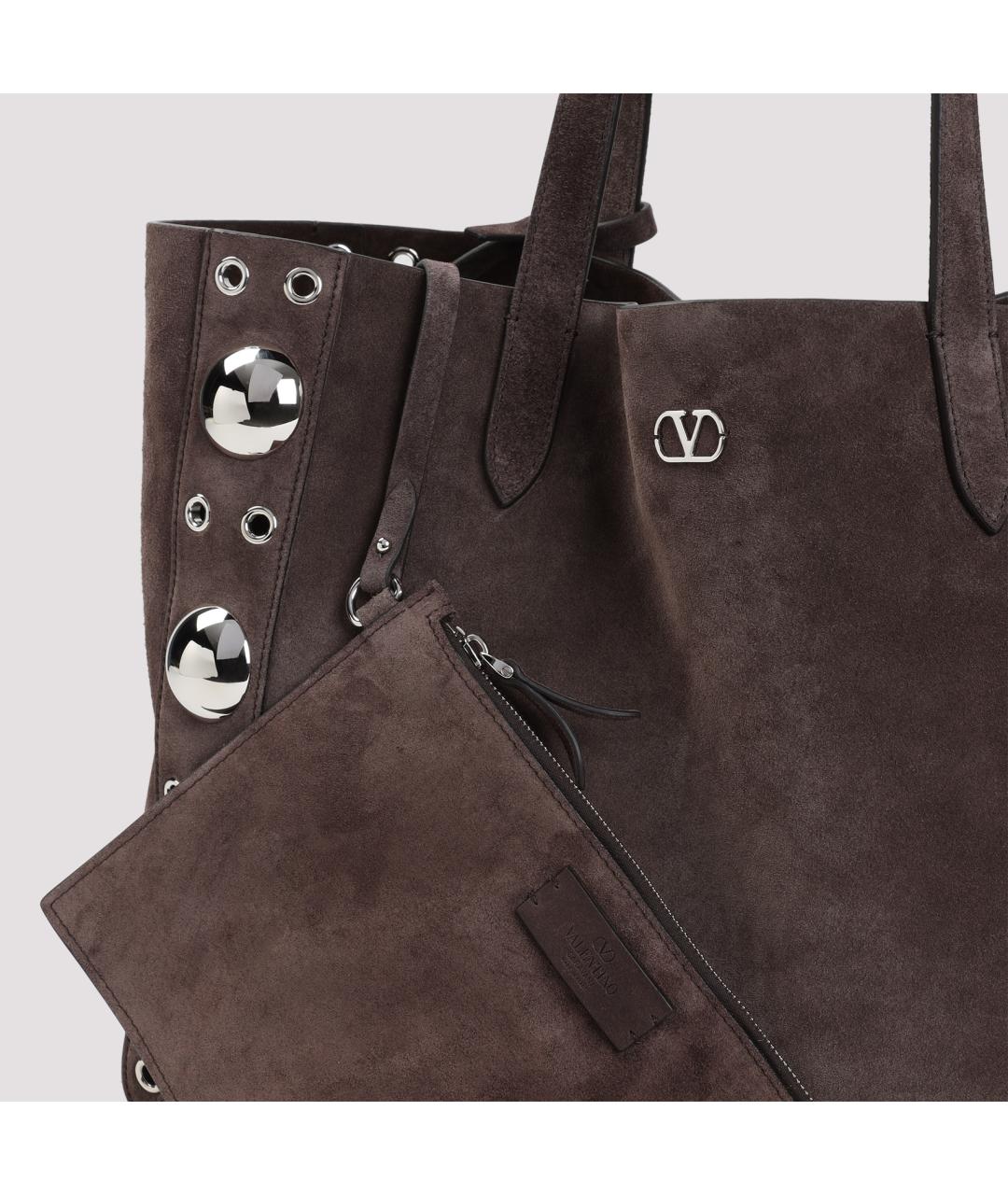 VALENTINO Коричневая кожаная сумка тоут, фото 5
