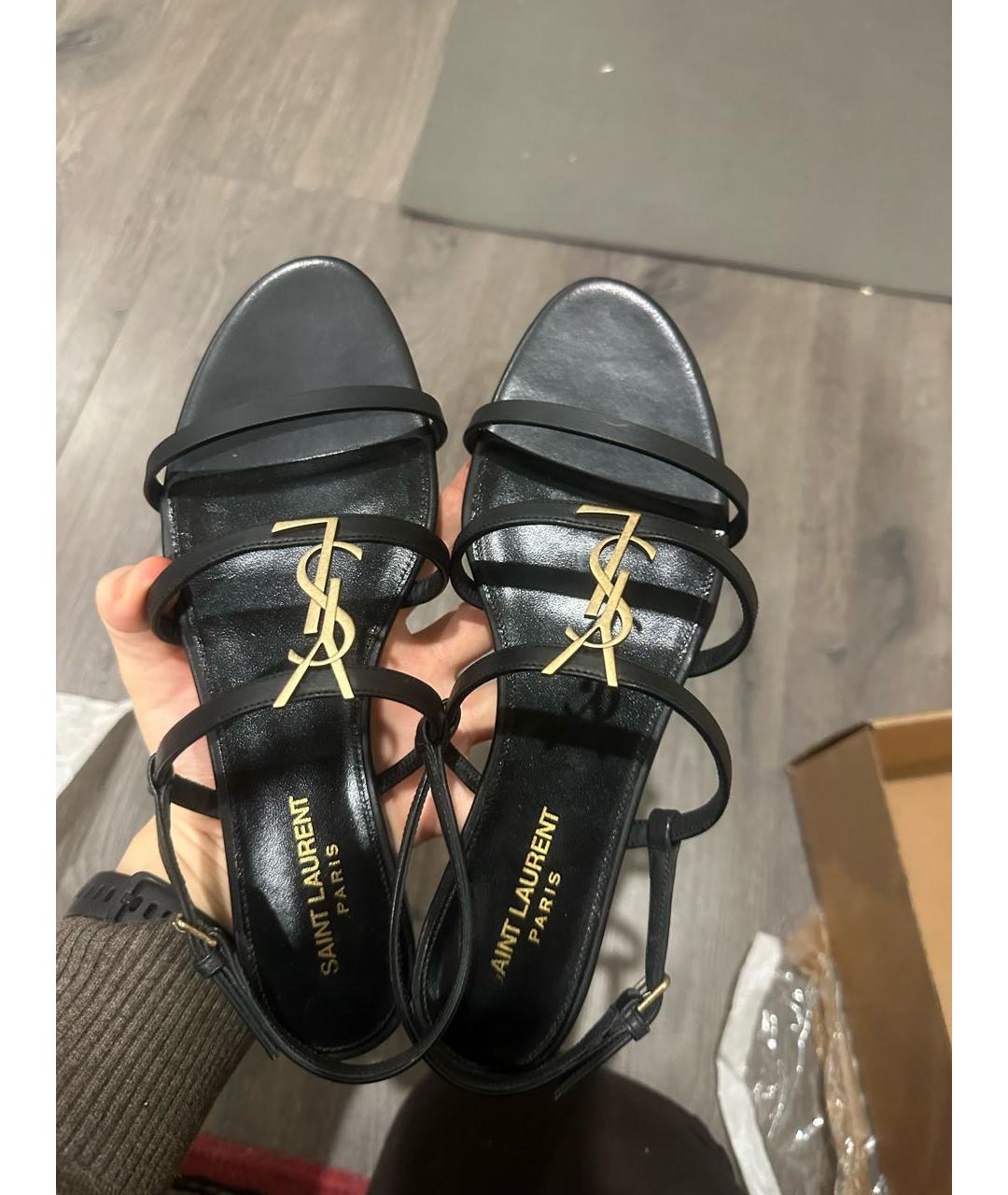 SAINT LAURENT Черные кожаные босоножки, фото 4