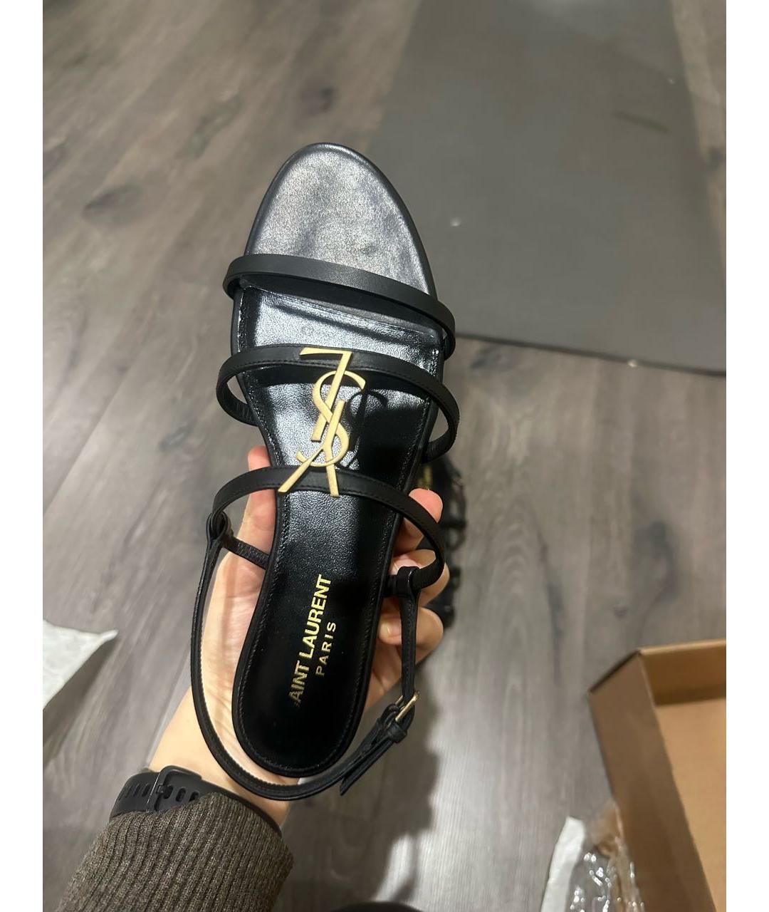 SAINT LAURENT Черные кожаные босоножки, фото 6