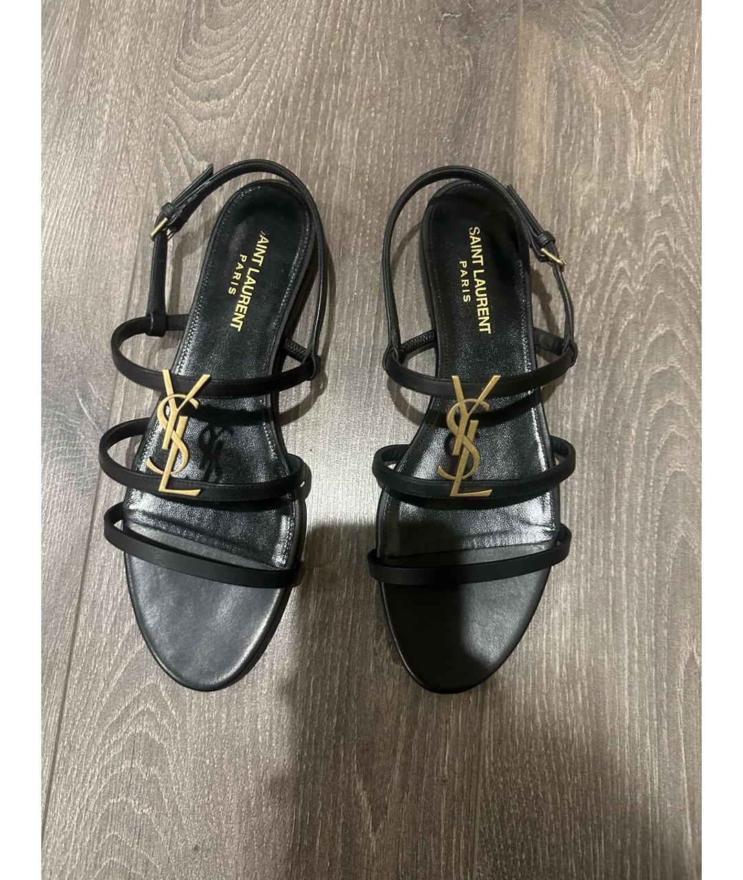 SAINT LAURENT Черные кожаные босоножки, фото 3