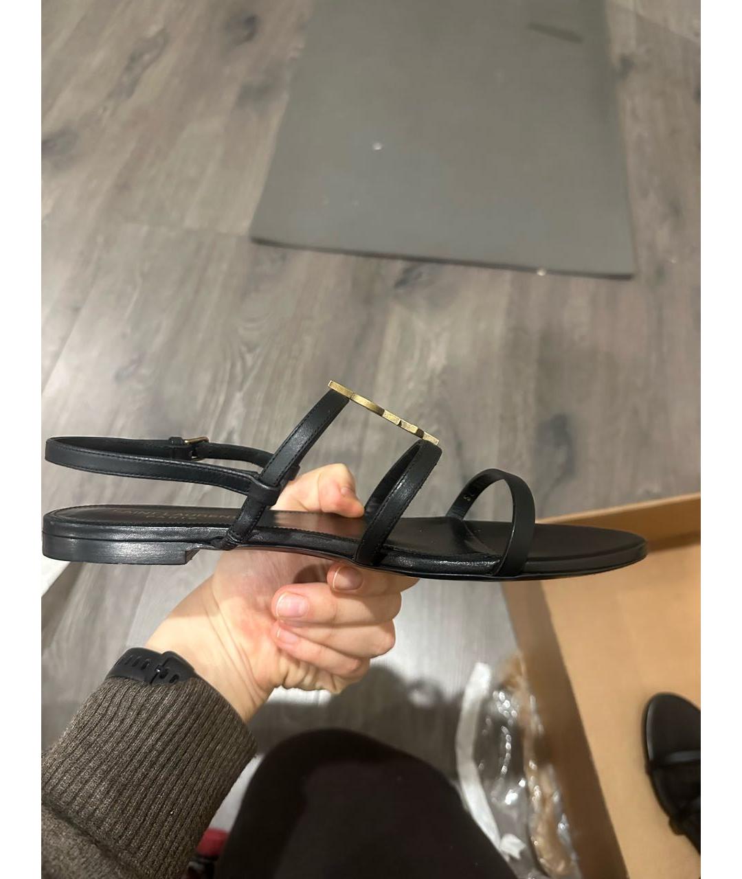SAINT LAURENT Черные кожаные босоножки, фото 8