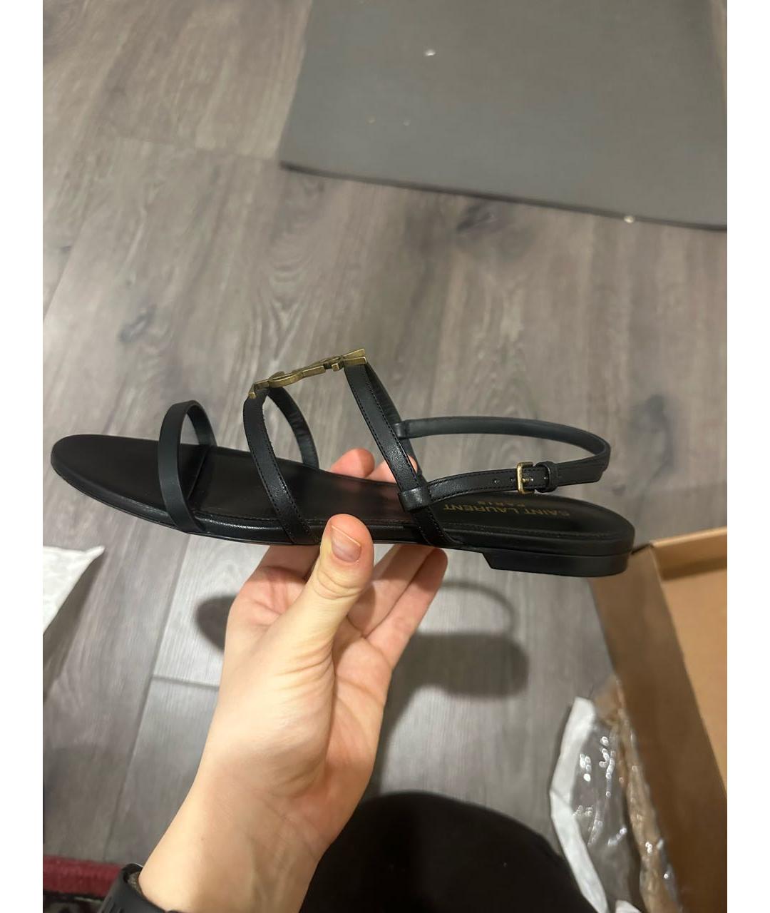 SAINT LAURENT Черные кожаные босоножки, фото 7