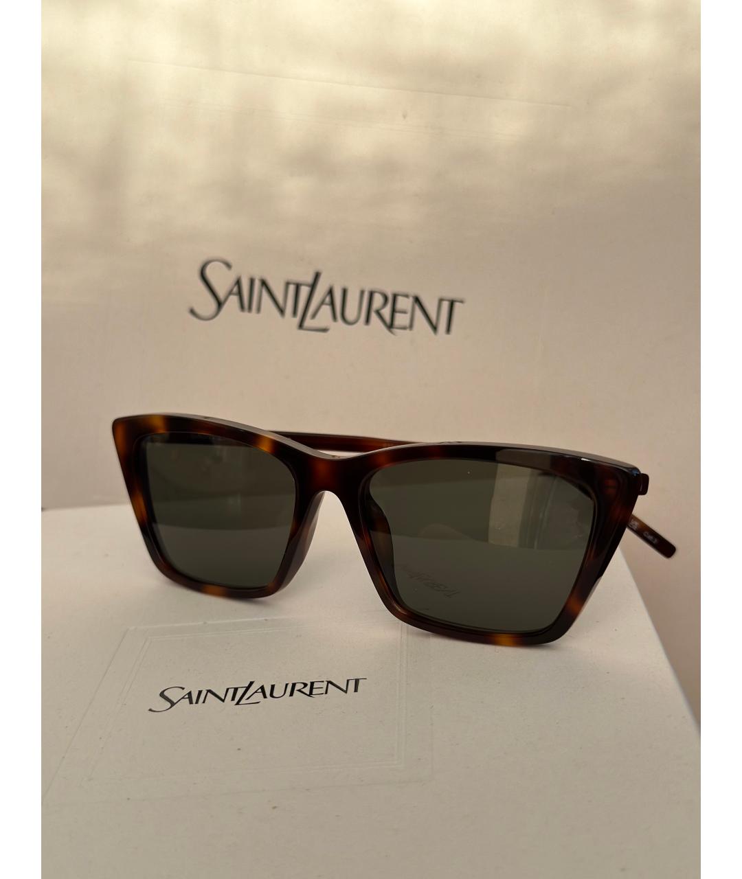 SAINT LAURENT Коричневые пластиковые солнцезащитные очки, фото 5