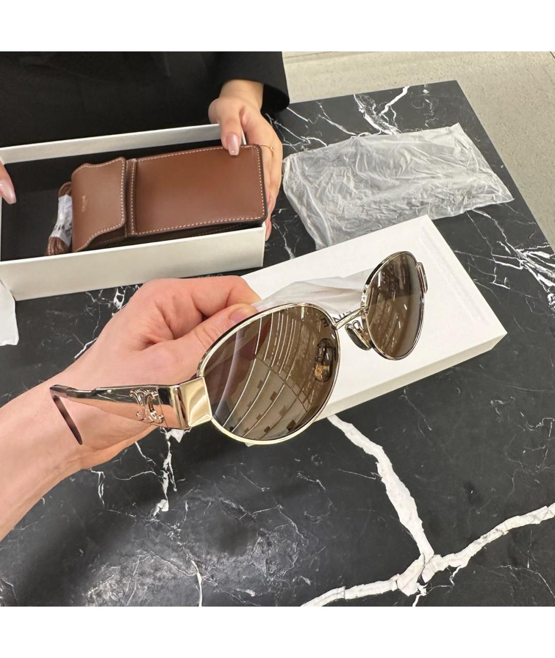 CELINE Золотые металлические солнцезащитные очки, фото 2