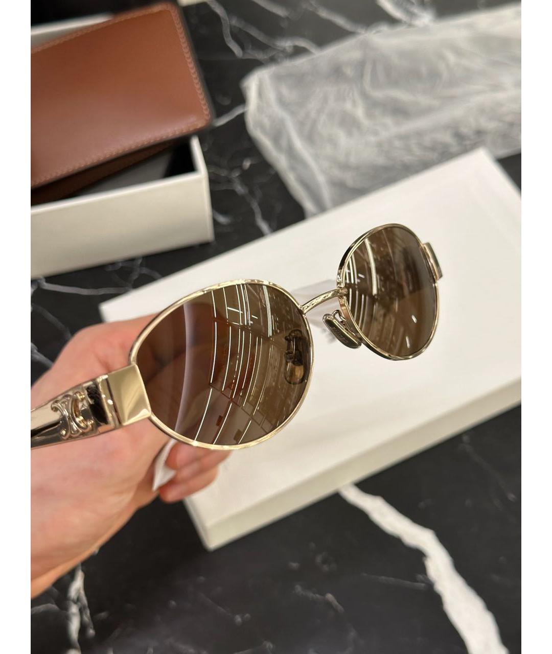 CELINE Золотые металлические солнцезащитные очки, фото 3