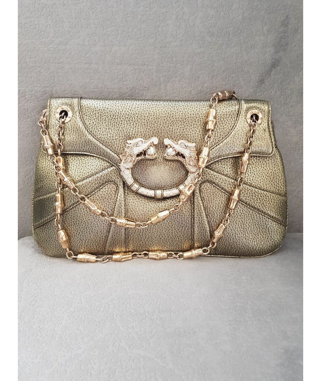 GUCCI Золотая кожаная сумка тоут, фото 5