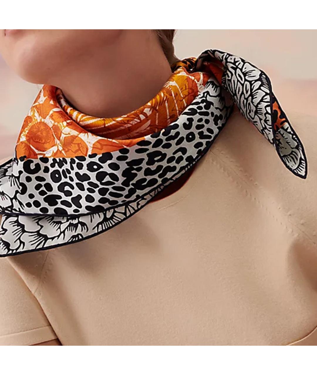 HERMES Оранжевый шелковый шарф, фото 2