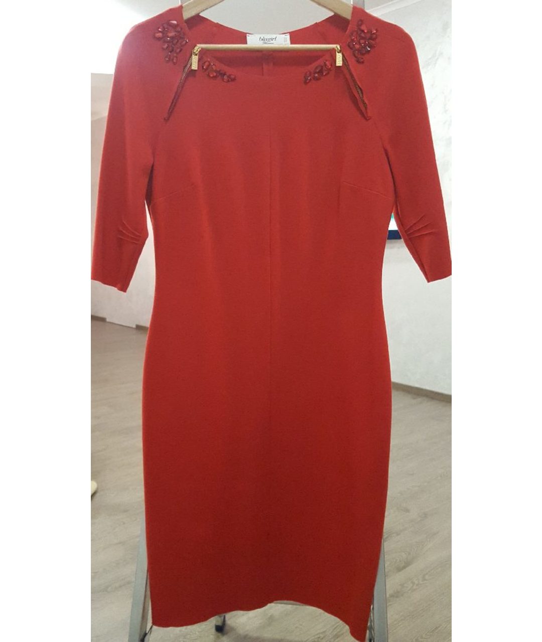 BLUGIRL Красное хлопко-эластановое повседневное платье, фото 5