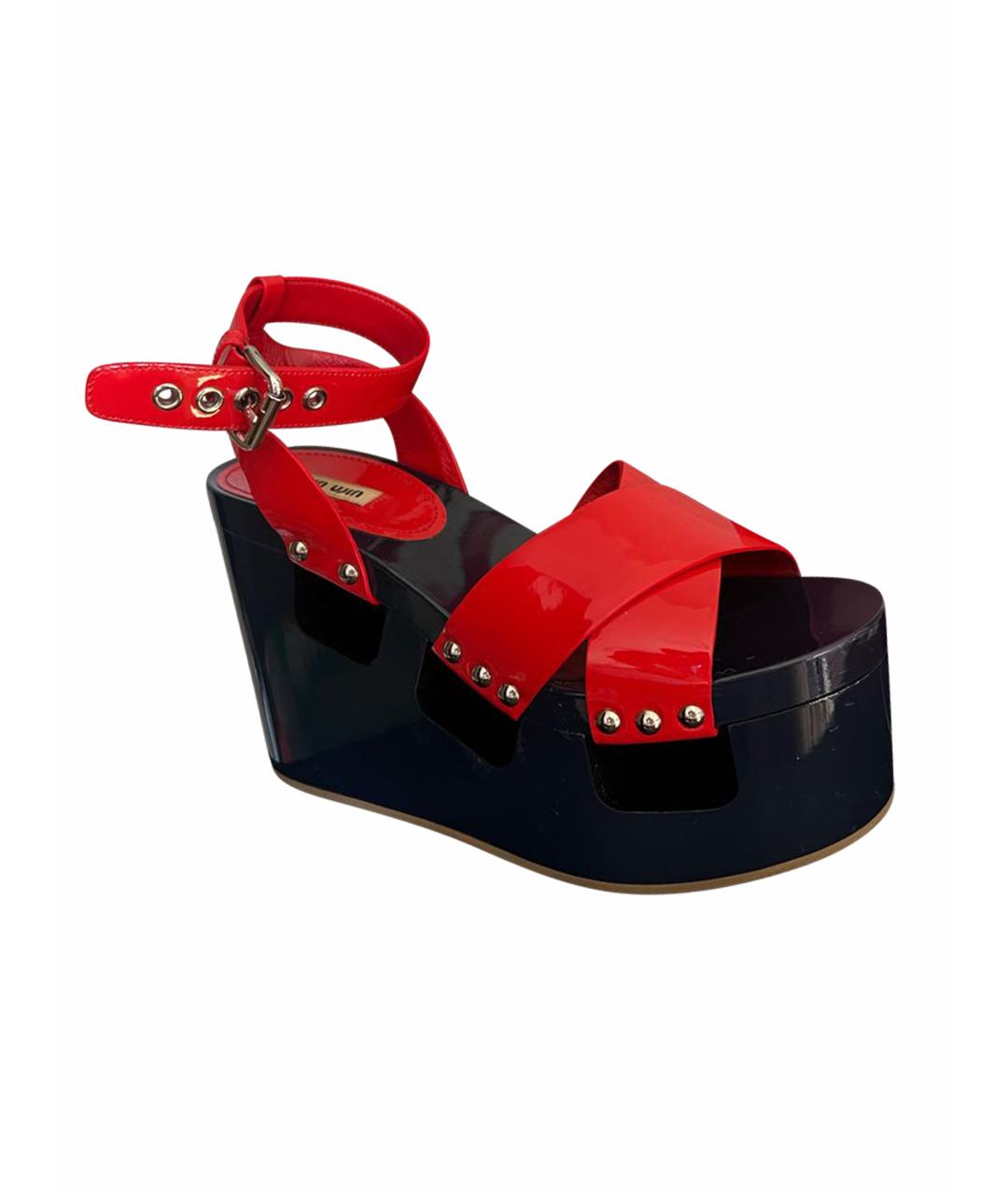 MIU MIU Красные кожаные босоножки, фото 7